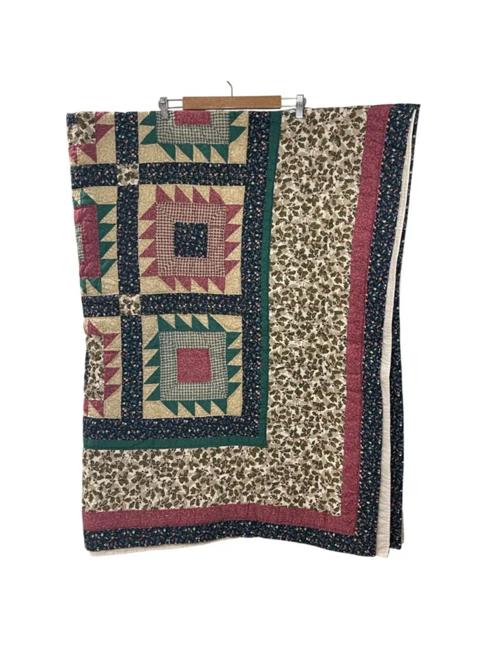 Handmade Stitched Patchwork Quilt Multi Colored Measures Approx 84 in. X 124 in.